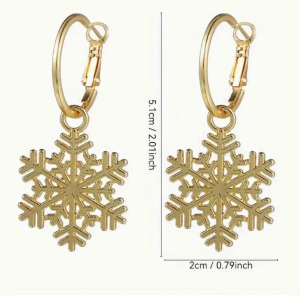 Gold Plated Hoops with Snowflake Charm dropNEW - Picture 2 of 3